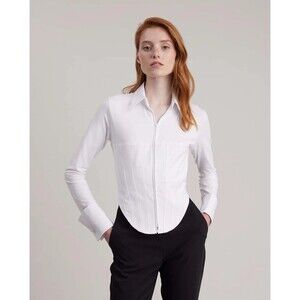 NWT IN BOX Anne Fontaine Eddie ZipUp Jersey Knit Shirt w/Pique Corset US Size 10